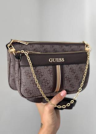 Розкішна брендова сумочка в стилі guess коричнева з ланцюжком женская шикарная коричневая сумка с цепочкой2 фото