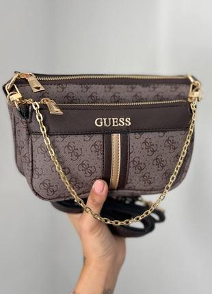 Розкішна брендова сумочка в стилі guess коричнева з ланцюжком женская шикарная коричневая сумка с цепочкой7 фото