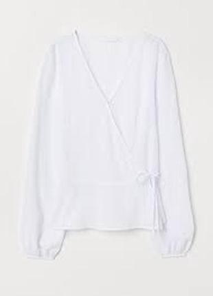 Нова з біркою натуральна біла блузка із запахом довгий рукав р. 12/14 h&m3 фото