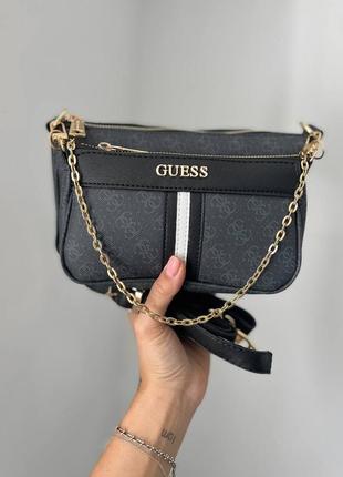 Розкішна брендова сумочка в стилі guess чорна з ланцюжком женская шикарная черная сумка с цепочкой