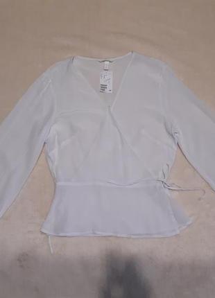 Нова з біркою натуральна біла блузка із запахом довгий рукав р. 12/14 h&m5 фото