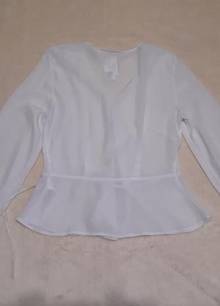 Нова з біркою натуральна біла блузка із запахом довгий рукав р. 12/14 h&m6 фото