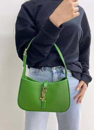 Брендова яскрава зелена сумочка в стилі yves saint laurent green ysl зелена яскрава сумка тренд1 фото