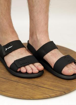 Сандали мужские на липучках черные резиновые (черного цвета) - мужская обувь на лето 20225 фото