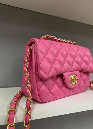 Елегантна брендова малинова рожева яскрава міні сумочка в стилі chanel pink розовая малиновая яркая роскошная сумка барби тренд2 фото