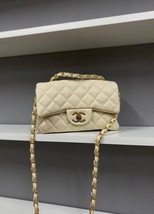 Елегантна брендова кремова бежева міні сумочка в стилі chanel beige розкішна сумка беж крем тренд шанель класика2 фото