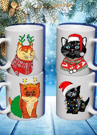 Сімейні білі чашки (кухлі) з принтом "кіт саймона"