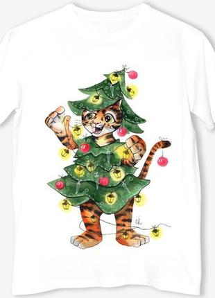 Футболка з новорічним принтом тигр в костюмі ялинки push it