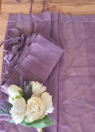 Стильні штори тюль смужка фіолетового кольору на зав'язках 134 *120 см