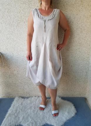 Лляне асиметричне плаття в етно-бохо стилі4 фото