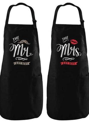 Парні фартухи з принтом "містер і місіс"