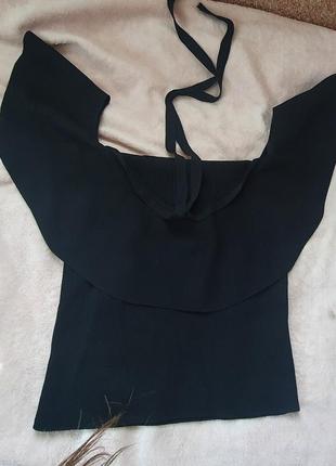 Блуза, топ з відкритими плечима і воланами чорного кольору7 фото