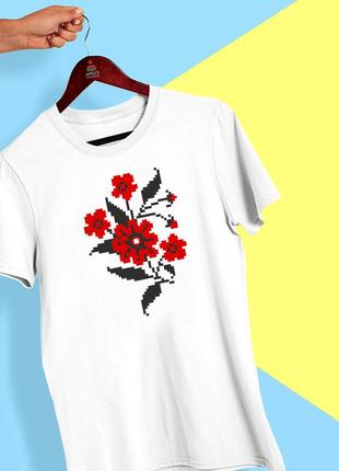 Футболка с принтом "цветочный орнамент (красно-черный) вышиванки на груди" push it