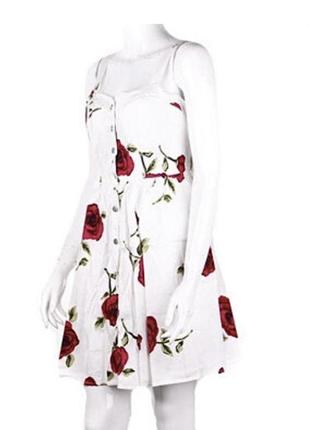 Белое платье сарафан на кнопках принт розы2 фото