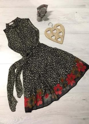 Платье с принтом цветочным, шифон, на подкладке, стильное, молодёжное