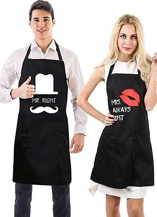 Парные фартуки с принтом "mr. right. mrs. always right"