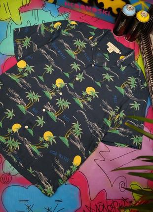 Гавайка тропічний принт листя,пальми,острів