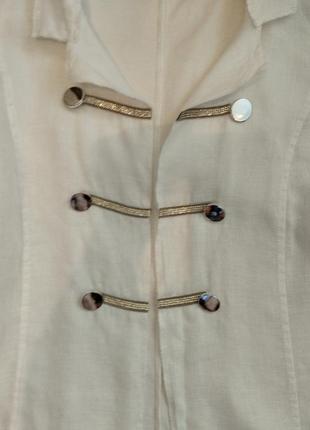 Белоснежная льняная рубашка накидка без застежки 38-403 фото