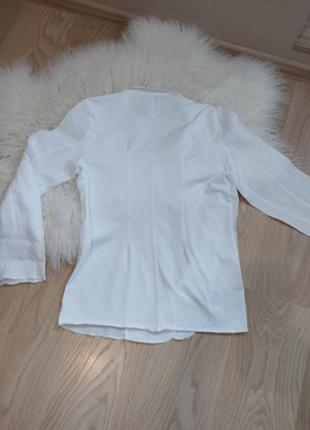 Белоснежная льняная рубашка накидка без застежки 38-405 фото