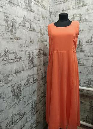 Оранжевое платье солнце клеш, сарафан, очень легкое, с  подкладой,  разошлось  с одной стороны по шву, нужно прострочить,1 фото