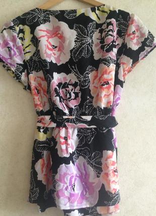 Нова блузка з баскою поясом яскравий квітковий принт2 фото