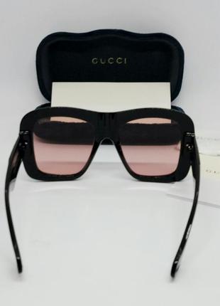 Очки в стиле gucci gg 0498  женские солнцезащитные большие массивные линзы розово бежевые в чёрной оправе5 фото