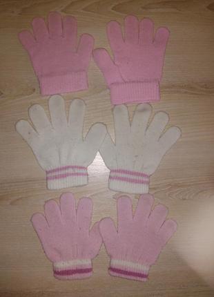 Варежки перчатки 4 пары двойные и обычные набор 3-5 лет