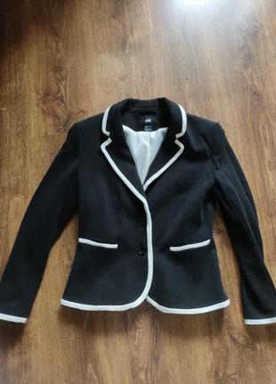 Пиджак h&m блейзер черный с белым коттон1 фото