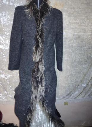 Длинное шерстяное пальто с натуральным мехом ламы tara jarmon1 фото