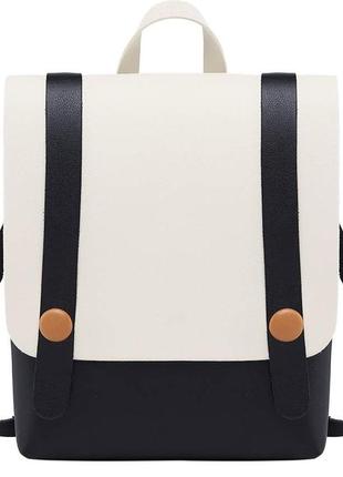Рюкзак мини черно-белый винтажный кожзам на ремешках компактный мягкий