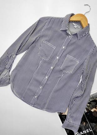 Рубашка блуза синяя в полоску коттон укороченная от бренда tally weijl xxs