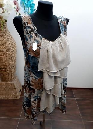 Блуза в цветочный принт с рюшами италия вискоза мериносовая шерсть4 фото