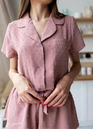 Женская нежная пижамка рубашка и шорты, красивая пижама, домашний костюм2 фото