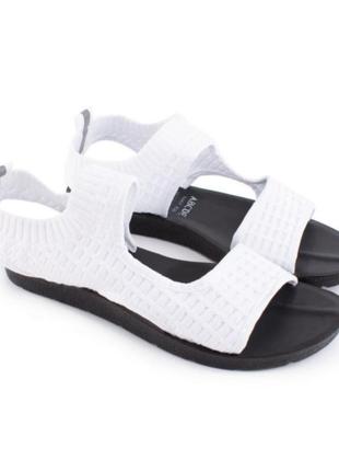 Стильные белые босоножки сандалии низкий ход из текстиля3 фото