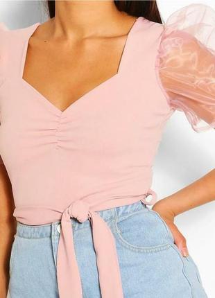 Красива блуза рукав органза колір пудри 14 хл