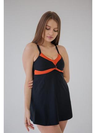 9008-3 купальник плаття з шортами чорний з вставками оранж ods