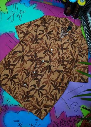 Гавайка тропічний принт листя,52 % льон,вільний крій