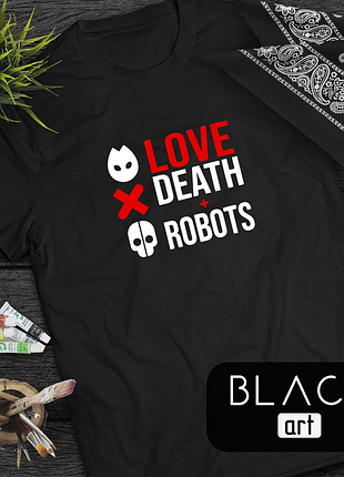 Футболка з розписом акрілом - love death + robots,  любов. смерть. роботи, розміри s/m/l/xl
