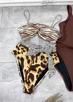 Сафари купальники слитные леопардовый принт с чашечками
