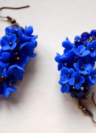 Синие цветочные серьги, новые