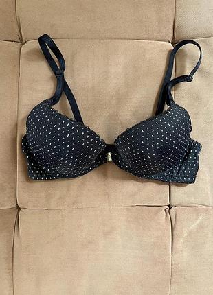 Темно синій бюстгальтер в квіточку з візерунком принтом з пуш апом push up weiyesi 70b