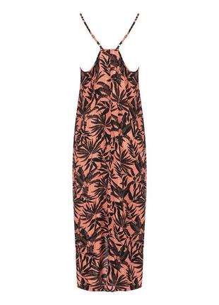 Вискозное платье миди на тонких бретелях длинный сарафан в принт листья пальмы2 фото