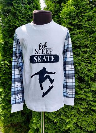 Кофта eat sleep skate біла в клітку скейт з довгим рукавом