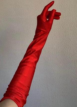 Перчатки атлас атласные атласні червоні белые/красные/черные оперные длинные высокие до локтя тряпочные винтаж ретро рукавички оперні довгі вінтаж