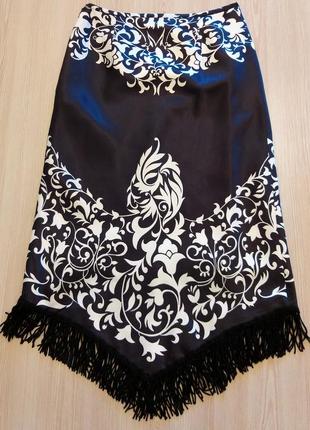 Шёлковая юбка с бахромой чёрная белая1 фото