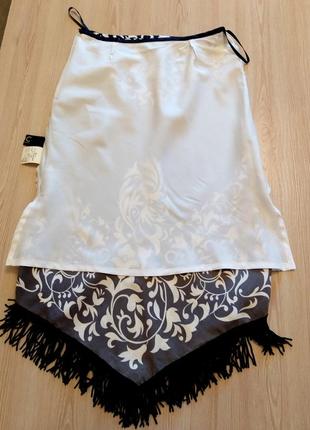 Шёлковая юбка с бахромой чёрная белая3 фото