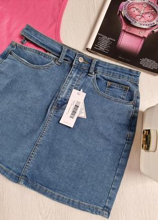 Юбка джинсовая с разрезом на талии8 фото