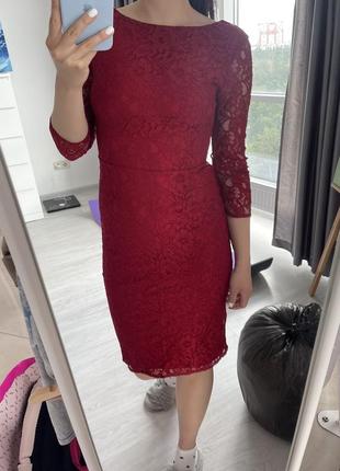 Oasis xs-s красное кружевное платье4 фото