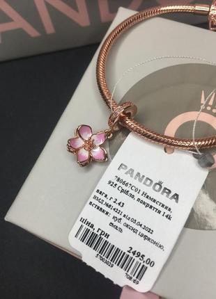 Серебряный шарм пандора 780667c01 цветение вишни розовый цветок цветочек розовая розовое золото серебро проба 925 новый с биркой