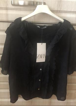 Блузка блуза топ кроп  кружево горох рюши обортка  бренд zara, р.s